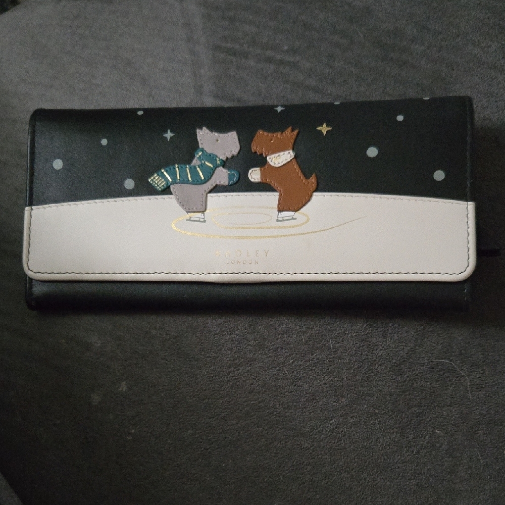 Radley London Black & Cream Ice Skating Dogs Long Wallet